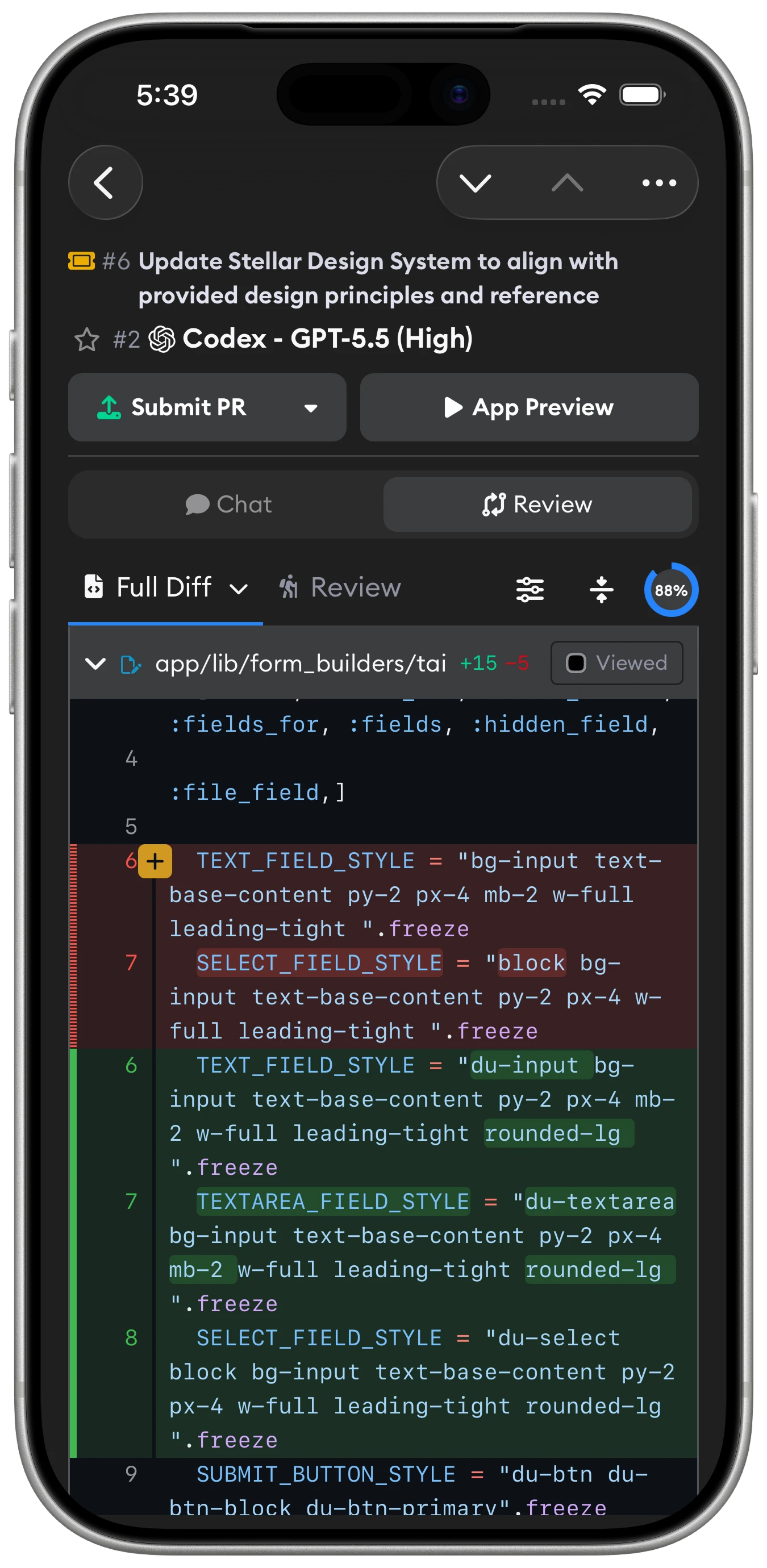 Superconductor mobile diff view